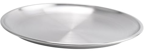 Pqahffowr Stainless Steel Bone Spitting Dish Silver Shallow Tray Round Plate Dessert Tableware 20cm
