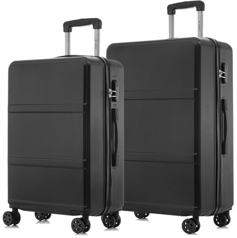 YONSLY Trolley Reisekoffer Suitcase Set, Rollkoffer Handgepäck, Kofferset, Gepäckset Hartschalenreisekoffer mit 4 Rollen 360°, Zahlenschloss, Weicher Gummigriff (2er Set, L&XL, Schwarz)