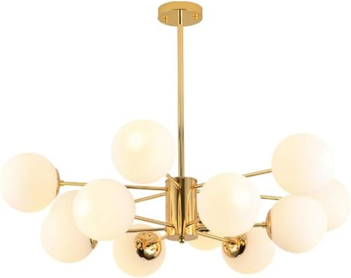 MRBVAOXVD Kronleuchter, Moderne Matte Glaskugel Kronleuchter - - Verstellbare Anhänger Beleuchtufür Wohnzimmer -Stil Deckenleuchte/10 Kopf