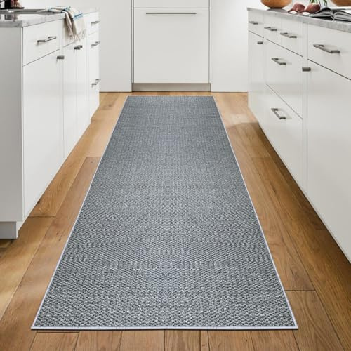 WTHYGB Teppich Läufer Flur, Küchenläufer 60x200cm rutschfest Waschbar | Bettvorleger für Waschküche, Vorzimmer, Schlafzimmer Küche und Wohnzimmer, Carpet einfarbig Grau