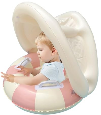 Flotteur pour bébé avec auvent – ​​Flotteur de piscine avec protection solaire, bouée gonflable pliable, siège de sécurité rétro, jouet pare-soleil flottant | Portabilité sans effort pour bébé, jardin