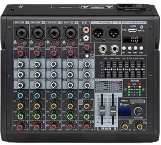 DJ-Controller, Mixer 99 DSP Digitaler MP3-Eingang 48V Phantomspeisung 7-stufiger Equalizer Podcast-Aufnahme mit Bluetooth(6 CHANNEL)