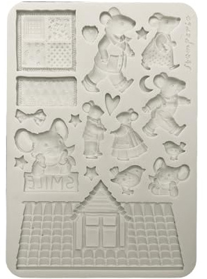 Stamperia - Silicon Mould A5 for Scrapbooks, Bullet Journals and More, Non-Stick Surface, Suitable for Air-Dry Clay, Resin and More, Perfect for Craft and Gifting (Family, Mice)