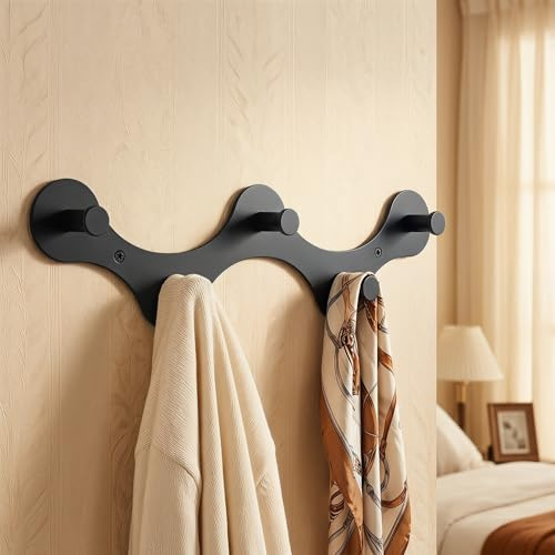 ZXBBTZ Perchero de Pared con 5 Ganchos, Colgador Pared Negro Mate para Entrada, Dormitorio y Baño, Perchero de Metal Pared, Gancho Colgador Ropa para Chaquetas, Bolsos, Toallas y Llaves - 40x11cm