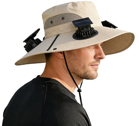 Sombrero con Ventilador Incorporado y Panel Solar,Gorra de ala Ancha con 4 Ventiladores de Energía Solar,Sombrero de Playa Exterior | para Pesca, Jardinería, Senderismo, Trabajo de Verano