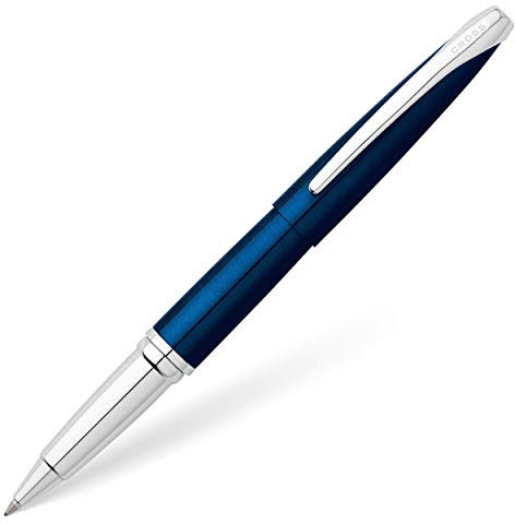 CROSS ATX 885-37 Refillable Click-Off Cap Metal Gel Ink Rollerball Pen, Fine Point, includes Premium Gift Box and Black Rollerball Cartridge, 1 Pack, Translucent Blue Lacquer