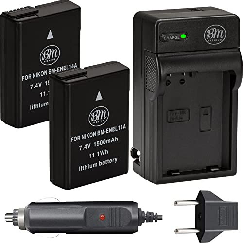 BM Premium (2-Pack) ENEL14, EN-EL14, EN-EL14A Battery and Charger Kit for Nikon Coolpix P7000, P7100, P7700, P7800, D3100, D3200, D3300, D5100, D5200, D5300, DF Digital SLR Camera + More!!