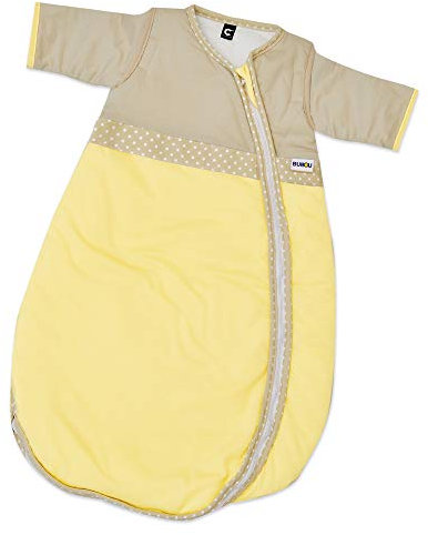 Gesslein 771065 Bubou Babyschlafsack mit abnehmbaren Ärmeln: Temperaturregulierender Ganzjahreschlafsack für Neugeborene, Baby Größe 70 cm, gelb/creme/Punkte weiß