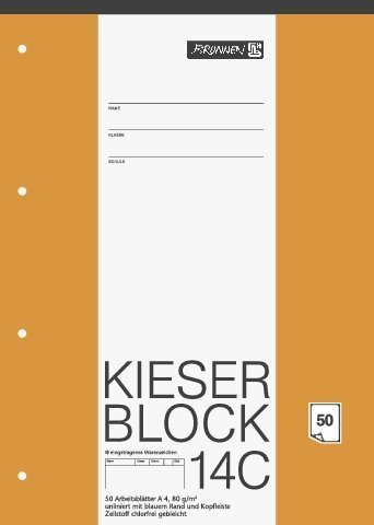 papieto Kieserblock/Schreibblock KIESER (Din A4-50 Blatt / 4-Fach gelocht) LINEATUR FREI WÄHLBAR (Lineatur 14C)