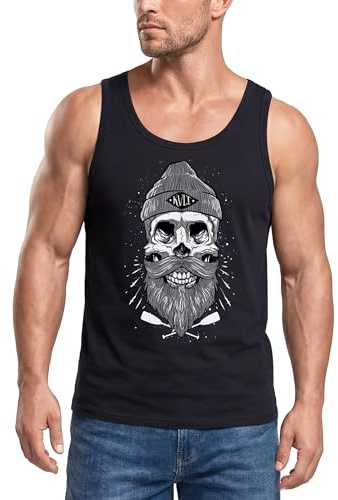 Neverless Herren Tank Top Captain Skull Beard Totenkopf Bart Kapitän Muskelshirt Muscle Shirt