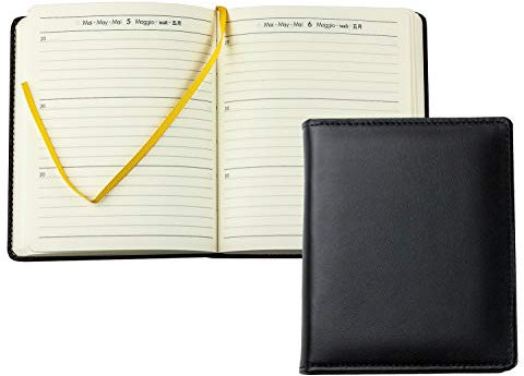 DELMON VARONE - 3 Jahres Kalender immerwährend gebunden Boxcalf Leder schwarz - Organizer Terminplaner (1 Tag 1 Seite) mit Tagesansicht - Notizbuch Planer im Ledereinband - Tagebuch für 3 Jahre