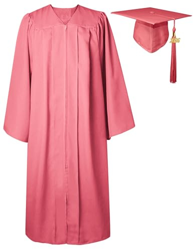 GraduatePro Graduation Gown and Cap for Adults 2026 Hat Matte Bachelor University Party Robe Set High School Women Men Pink 51=M