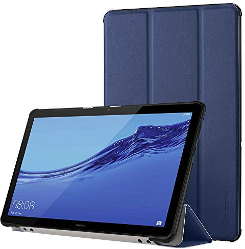 Simpeak Coque Compatible pour Huawei MediaPad T5 10.1 Housse de Protection en Cuir PU Étui Magnétique Ultra-Mince avec Fonction Support - Bleu