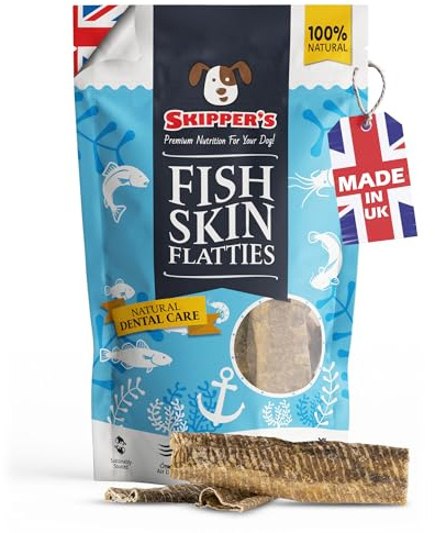 SKIPPER'S Fish Skin Flatties Dog Chews,Regular 200g Air-Dried, High Protein | Handmade, 100% fish skin, long-lasting chew, low fat, supports skin health, natural ingredients