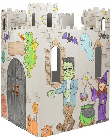 Easy Playhouse Haunted Castle - Kids Art & Craft for Indoor & Outdoor Fun, Color, Draw, Doodle on Halloween Friends– Decorate & Personalize a Cardboard Fort, 32 X 32 X 43. 5