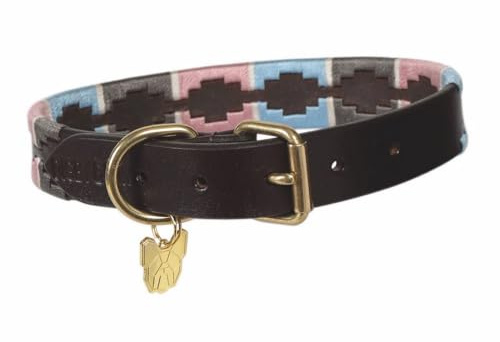 Shires Drover Polo Hundehalsband, Marineblau/Rosa/Naturfarben, XS