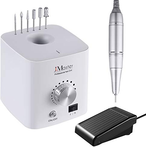 Nail Drill, JCMASTER Electric Nail Files with Foot Pedal, Adjustable Speed 30000 RPM, Professional E File Kit with 6 Nail Drill Bits, Low Vibration Manicure Pedicure Set for Nail Care Nail Art