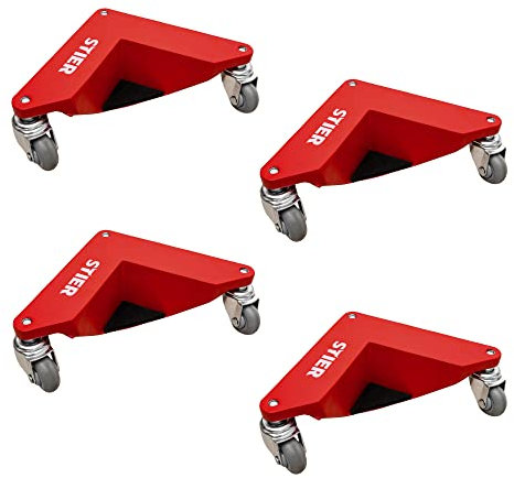STIER Alu-Eckenroller-Set Tragkraft 100 kg 305x165x85 mm, Schwerlastrollen für Möbel und schwere Lasten, Transportrolle mit Pulverbeschichtung und niedrieger Ladehöhe