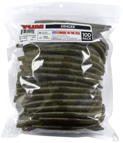 Yum Lures Unisex-Erwachsene YUM Dinger Classic Worm Allzweck-Angelköder aus weichem Kunststoff, 100 Stück, Grüne Kürbisflocke, 5