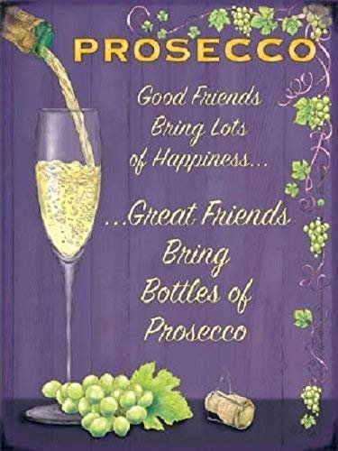 Prosecco Wine Glass Drink Old Tin Wall Sign Metal poster Iron Painting Retro Wall decor Vintage Band Hanging Plaque Gift Yard Bar Pub Cafe Stadium Cinema Toilet Gift