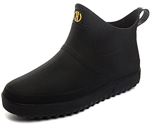 GURGER Bota de Agua Hombre Botas de Goma de Caucho Mujer Impermeable Cortas Bota de Lluvia Botines, Negro Talla 42,265