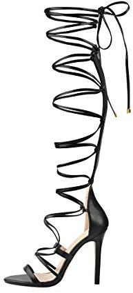 Only maker Damen Langschaft Römersandalen Riemchensandalen mit Pfennigabsatz
