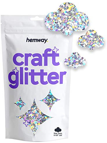 Hemway Craft Glitter - Cloud Shaped 50g Silver Holographic | Metallic Sequin for Resin & Epoxy Crafts | Supplies for Tumblers, Cards, Jewellery, Candle, Hair, Face, Body & Nail Art