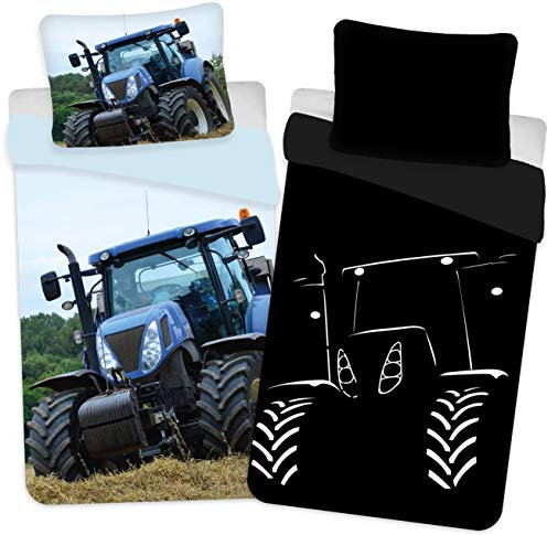 BrandMac ApS Glow in The Dark Traktor Kinder-Bettwäsche-Set 135x200 Baumwolle Leuchtet im Dunkeln