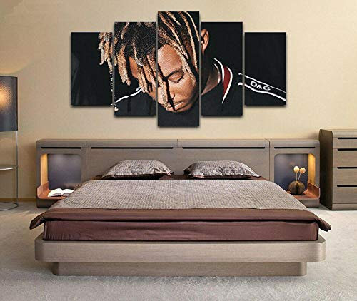 GIRDSSC Rahmenlos wandkunst Leinwanddrucke 5 stück Leinwand Bilder Moderne Wandbilder XXL Wohnzimmer Wohnkultur Modulare Bilder 5 Teiliges Wandbild Juice Wrld Rapper Poster Malerei Kunstwerk