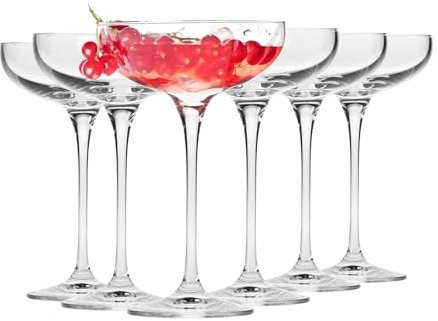 Krosno Champagne Coupe Glasses, Set of 6, 8.1 oz, Harmony Collection, Coupe Bowl Stemmed Cocktail Glasses, Elegant Party Glassware, Dishwasher Safe, Made in Europe