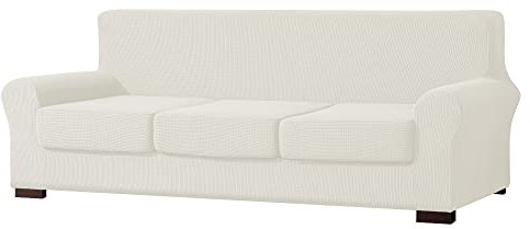 EBETA E Sofahusse Sofabezug mit 3 Separatem Sitzkissenbezug Stretch Couchbezug Elastischer Stretchhusse für Sofa (Weiß, 3 Sitzer)