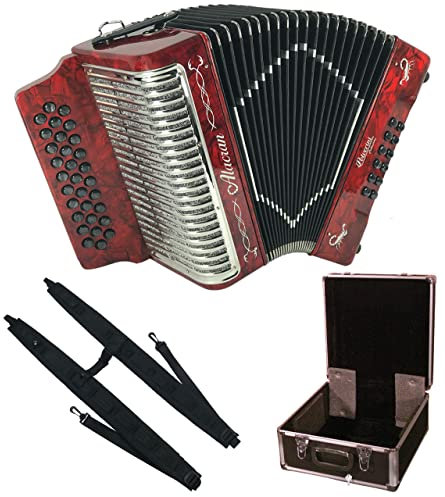 Alacran AL3112 Akkordeon-Paket: 31 Tasten, 12 Bass-Akkordeon mit starrem Gehäuse und verstellbaren Trägern (Sol/GCF, Red Pearl)