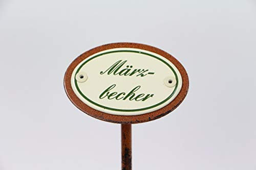 linoows Pflanzenstecker Märzbecher, Pflanzenschild Emaille, Beetstecker Erdspieß 25 cm