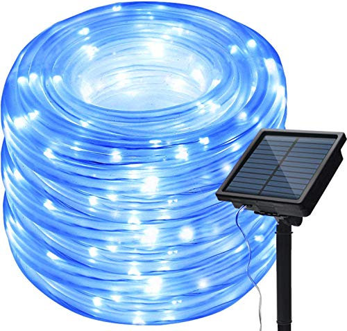 KINGCOO 200led Solar Rope Lights Outdoor, Waterproof Waterproof 72FT Tube Copper Wire Pipe Twinkling Solar Fairy String Lights for Garden Yard Home Wedding Party Christmas Lighting Decorations (Blue)