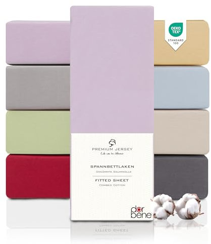 DarBene Spannbettlaken 90x200 Premium, Jersey 100% gekämmte Premium Baumwolle, atmungsaktiv, superweiches Bettlaken bis 30 cm Matratzenhöhe, Oeko-TEX, Flieder