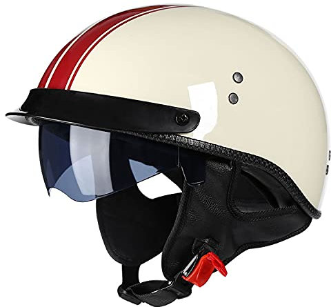 LPXPLP Halbschale Mit ECE-Zulassung Brain-Cap Retro Helm Mit Built-in Visier für Cruiser Chopper Biker Moped Scooter DOT/ECE A,XL=61-62CM