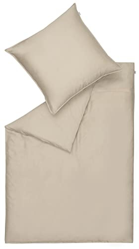 Schöner Wohnen Kollektion Bettwäsche Pure 155x220 Sand - Bettwäsche Baumwolle - Bettwäscheset mit Kopfkissenbezug 4teilig - 2X Kissenbezug 80x80