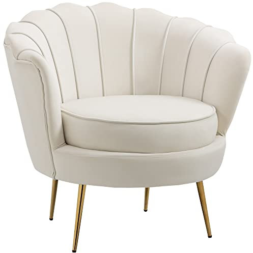 HOMCOM Poltrona Design Vintage in Velluto, Poltroncina Rétro da Camera, Soggiorno o Ufficio, Crema 79x77x77cm