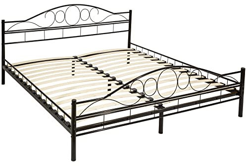 TecTake® Cadre de lit avec sommier en Bois Lit 180x200 cm Cadre en Acier laqué époxy Lit Double 2 Personnes Adulte, ado ou Enfant Chambre Adulte Moderne Meuble Chambre pour Matelas 180x200