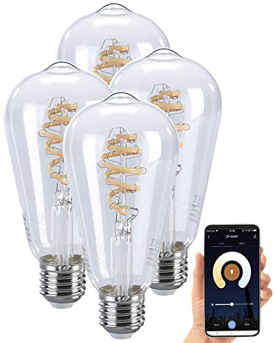 Luminea Home Control Alexa-LED-Lampen: 4er-Set LED-Filament-Lampe E27, CCT, 4,5 W (ersetzt 35 W), für ZigBee (WLAN-Birnen, WiFi-kompatible WLAN-Lampe, Leuchtmittel kaltweiß)