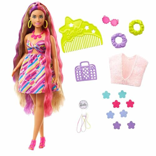 Mattel Barbie Totally Hair Puppe im Blumenlook, 21,6cm langes Fantasieh HCM89
