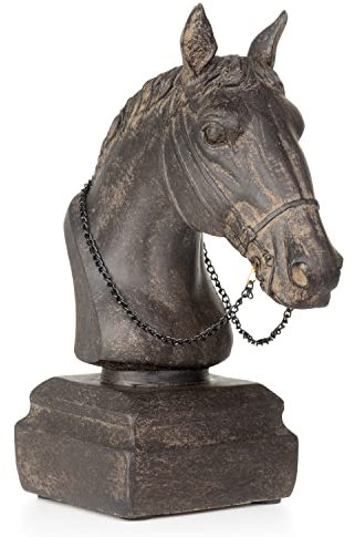 Moritz Deko-Figur Pferdekopf Skulptur Statue Büste aus Polyresin Dunkelbraun Dekorations Idee Standdeko Tierwelt Statue Skulptur