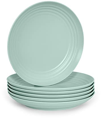 Juego de 6 Platos de Plastico Duro Reutilizables e Irrompibles para Fiestas y Eventos. Classic Verde (Llanos 22 cm)