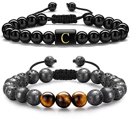TINGN Geschenke für Männer Armband, Lavagestein Tigerauge Armband für Herren Naturstein Armband Herren Ätherisches Öl Diffusor Armband Perlen Armbänder für Herren Schmuck Geschenke für Herren (C)