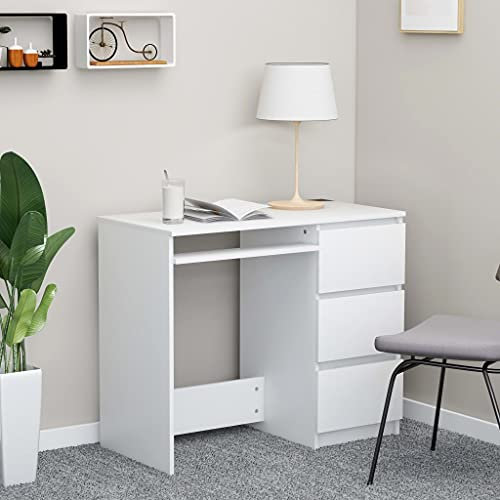 WIFESE Schreibtisch Weiß 90x45x76 cm Holzwerkstoff Computertisch Bürotisch Gaming Ecktisch Homeoffice Schreibtisch für Kinder Laptop-Tisch PC-Tisch mit 3 Schubladen Sauberes & Elegantes Design