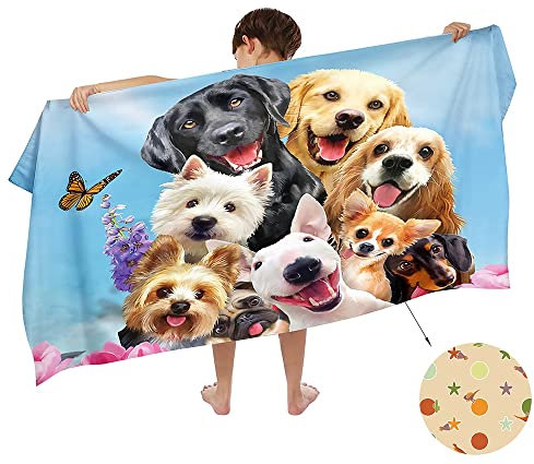 Ulticool Mikrofaser Kinder Handtuch 140 x 70 cm - Hund Blau Tiere Dino - Leicht Reisehandtuch Schnelltrocknend Badetuch Strandhandtuch Microfaser Microfiber - Reise Strand Kind Junge