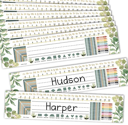 25 Greenery Teacher Name Plate for Desk Classroom - Desk Name Tags Classroom Kindergarten, Student Desk Name Plates for Classroom, Number Lines for Students Desk, Name Plate for Desk Kids Name Plates