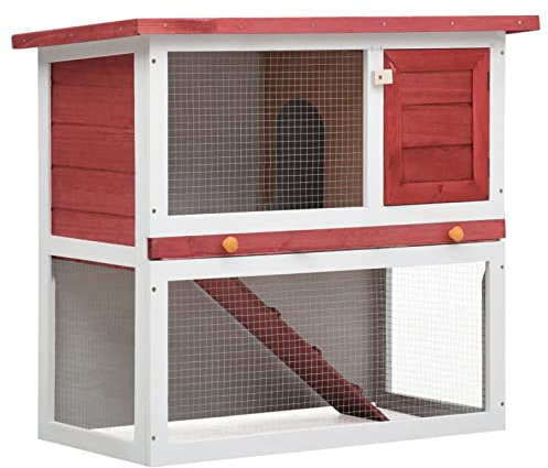 JUNZAI Kaninchenstall 1 Tür, Hasenstall, Hasenkäfig, Doppelhausninchenställe,Tierhaus, Kleintierstall, Kaninchenhaus, Haustierstall, Kaninchen Häuser, Rot Holz