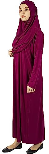 Muslim One-Piece Prayer Dress for Women,Abaya Dress,Islamic Dress,Full lenght Hijab (Plum)