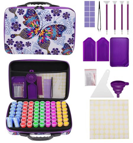 Cliplanyard Diamond Painting Accessories Storage Boxes, 60 Slots Diamond Art Accessories Storage Box Embroidery Bead Boxes Organiser with 5D Diamond Painting Tool Kits (Purple)